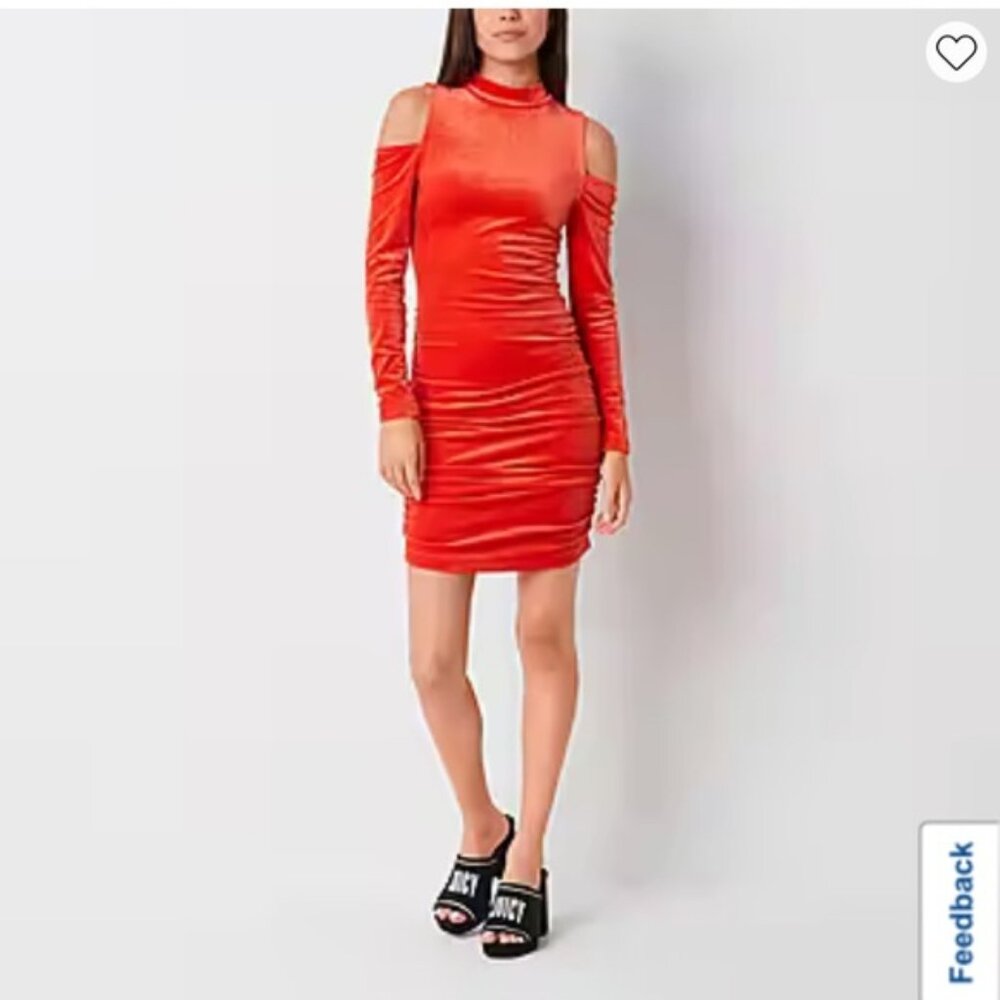 Juicy Couture Cold Shoulder Shimmer Bodycon Mini Dress Sports Car Red Sz XXL NWT